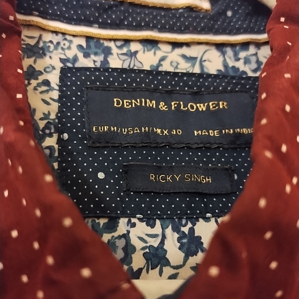 Denim And Flower Men's Burgundy Mini Polka Dots Shirt Size Medium - Picture 3 of 11